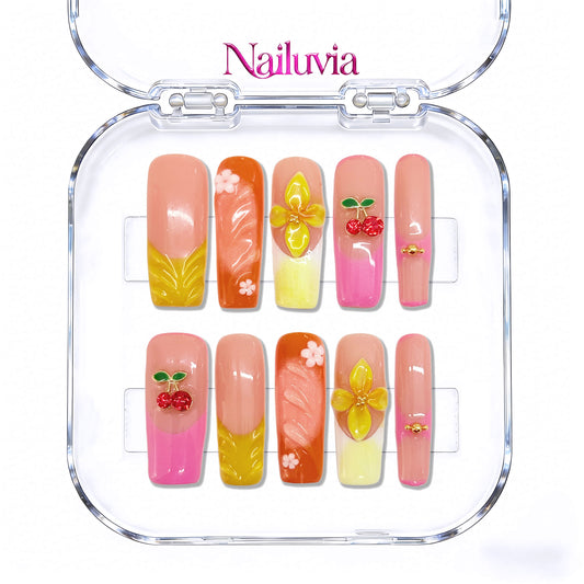 Nailuvia-D101 Midium-Square "Tropical Fruit Punch" Press-On Nails