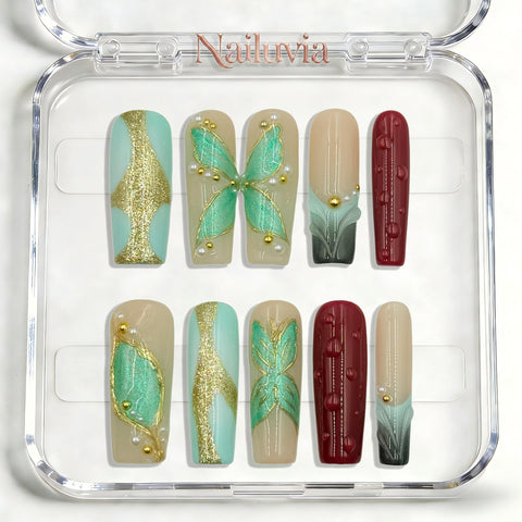 Nailuvia-D104 Midium-Square "Enchanted Forest" Press-On Nails