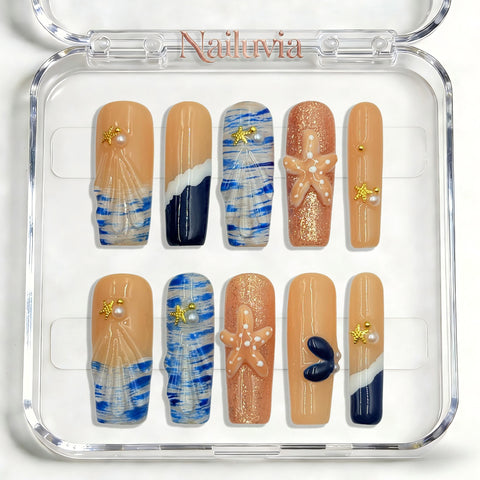 Nailuvia-D106 Midium-Square "Coastal Breeze" Press-On Nails