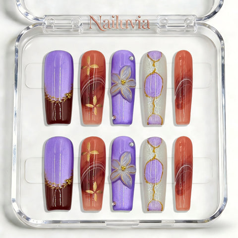Nailuvia-D108 Midium-Square "Autumn Amethyst Bloom" Press-On Nails