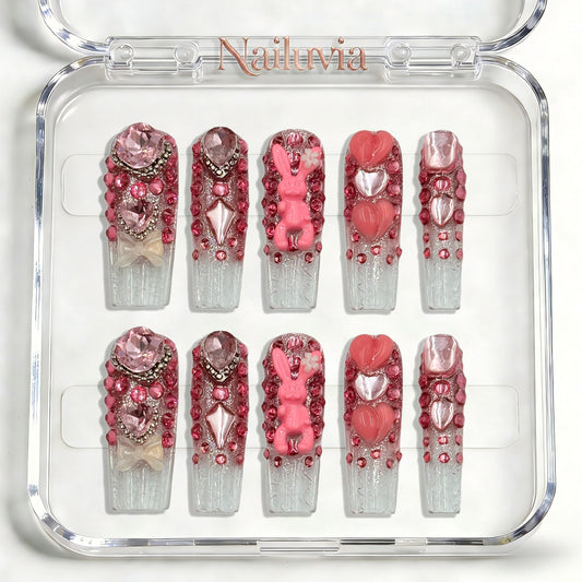 Nailuvia-D109 Midium-Square "Barbie Dream Crystal" Press-On Nails