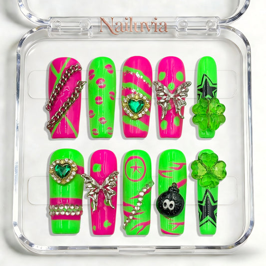 Nailuvia-D113 Midium-Square "Neon Rave" Press-On Nails