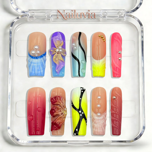 Nailuvia-D114 Midium-Square "Candy Kaleidoscope" Press-On Nails