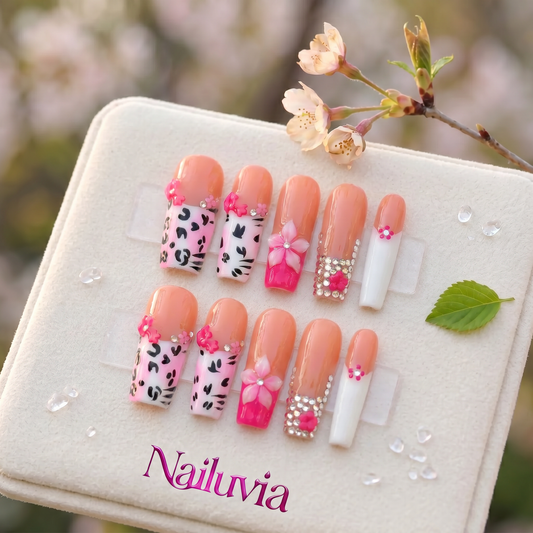 HK-D119 Handmade Medium Square Press On Nailsfor Daily Life, Dates & Social Gatherings