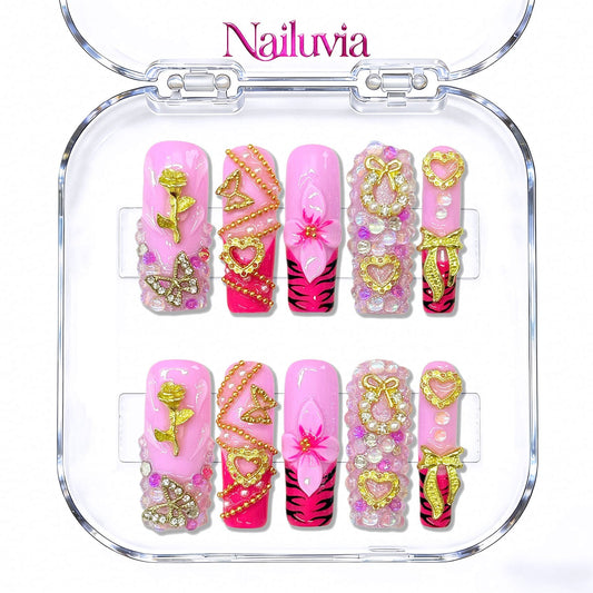 Nailuvia-D052 Midium-Square "Bubblegum Opulence" Press-On Nails