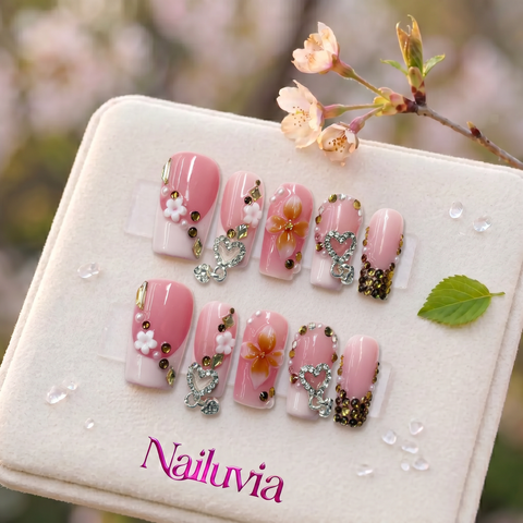 HK-D145 Handcrafted Medium Square Acrylic Nails for Daily Life, Dates