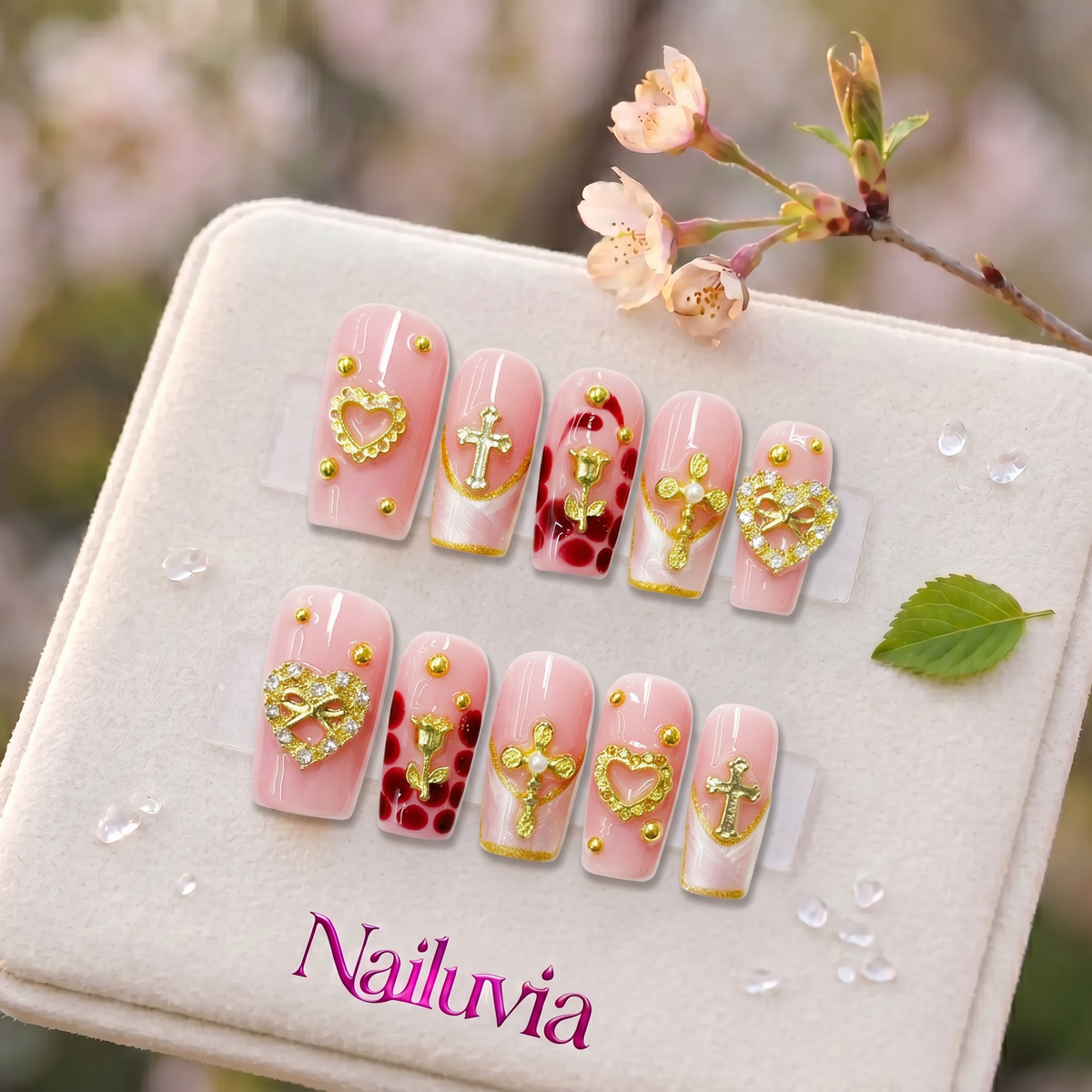HK-D147 Handmade Medium Square Press Nails for Daily Work, Dating, Party & Wedding