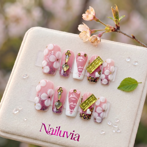 HK-D149 Handmade Medium Square Press Nails for Everyday Wear, Travel