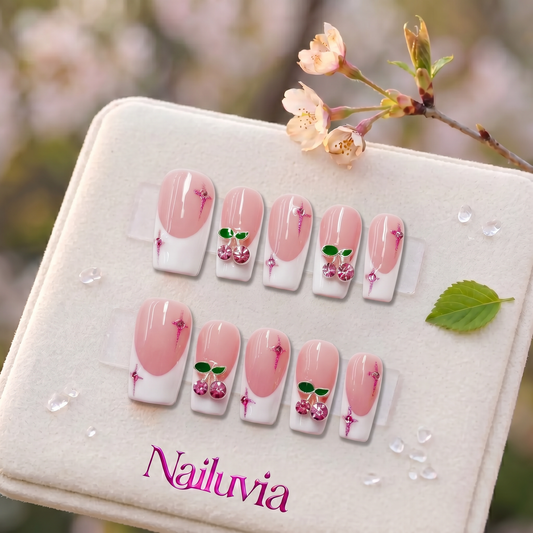 HK-D150Handmade Medium Square Acrylic Press On Nails for Daily Life, Dates & Casual Gatherings