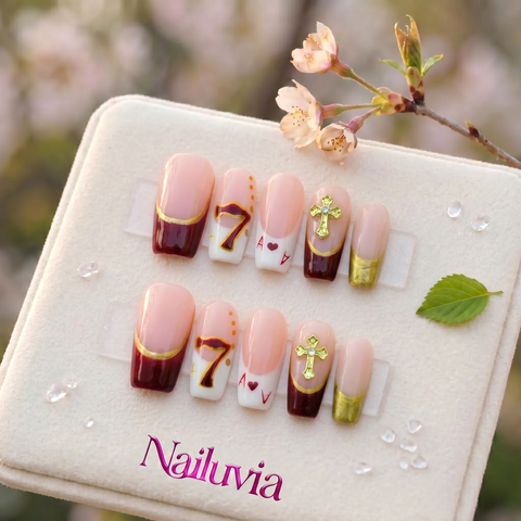 HK-D154 Handmade Medium Square Press Nails for Everyday Wear Travel