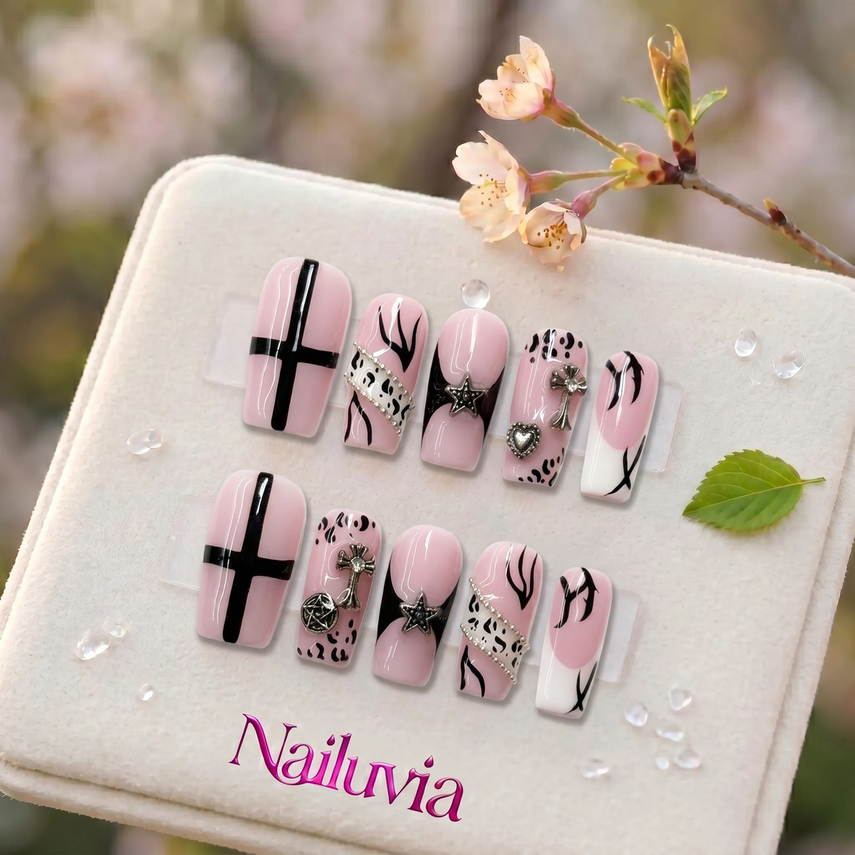 HK-D155 Handmade Medium Square Acrylic Nails for Daily Life，Party，working