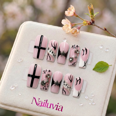 HK-D155 Handmade Medium Square Acrylic Nails for Daily Life，Party，working