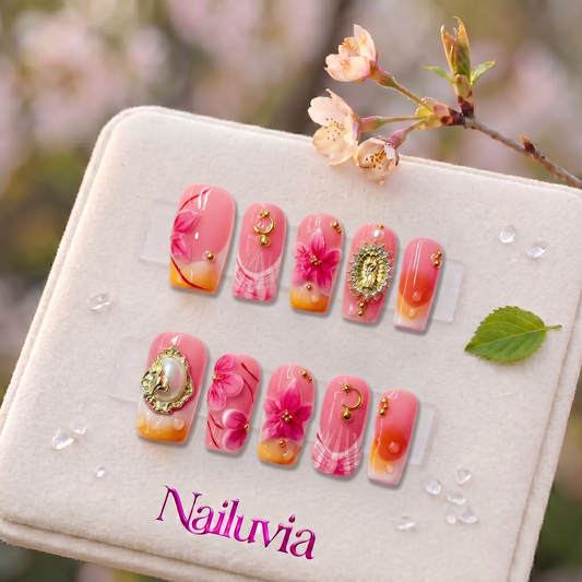 HK-D163 Handmade Medium Square Acrylic Nails for Daily Life，Party，working