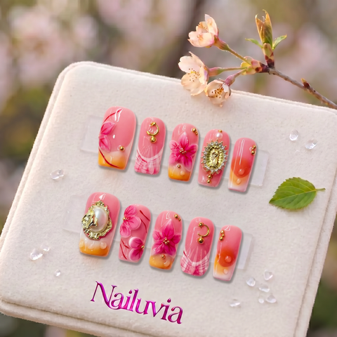 HK-D163 Handmade Medium Square Acrylic Nails for Daily Life，Party，working