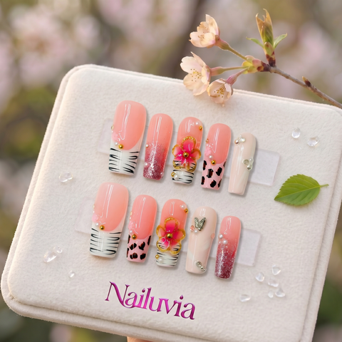 HK-D167 Handmade Medium Square Acrylic Nails for Daily Life，Party，working