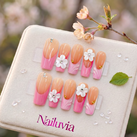 HK-D168 100% Pure Handmade Medium Square Nails for Daily Work, Dating, Party