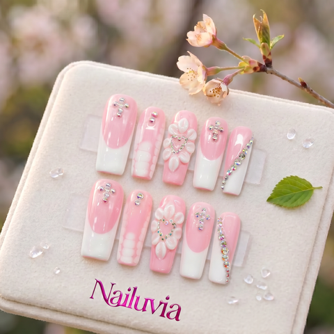 HK-D180 Handmade Medium Square Press On Nails  for Daily Life, Dates & Woring