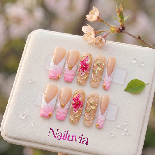 HK-D181 Handmade Medium Square Acrylic Nails for Daily Life，Party,Holiday,Travel