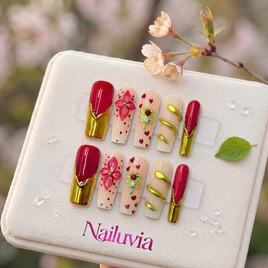 HK-D185 Handmade Medium Square Acrylic Nails for Daily Life，Party，Holiday,Travel