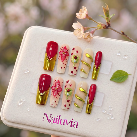 HK-D185 Handmade Medium Square Acrylic Nails for Daily Life，Party，Holiday,Travel