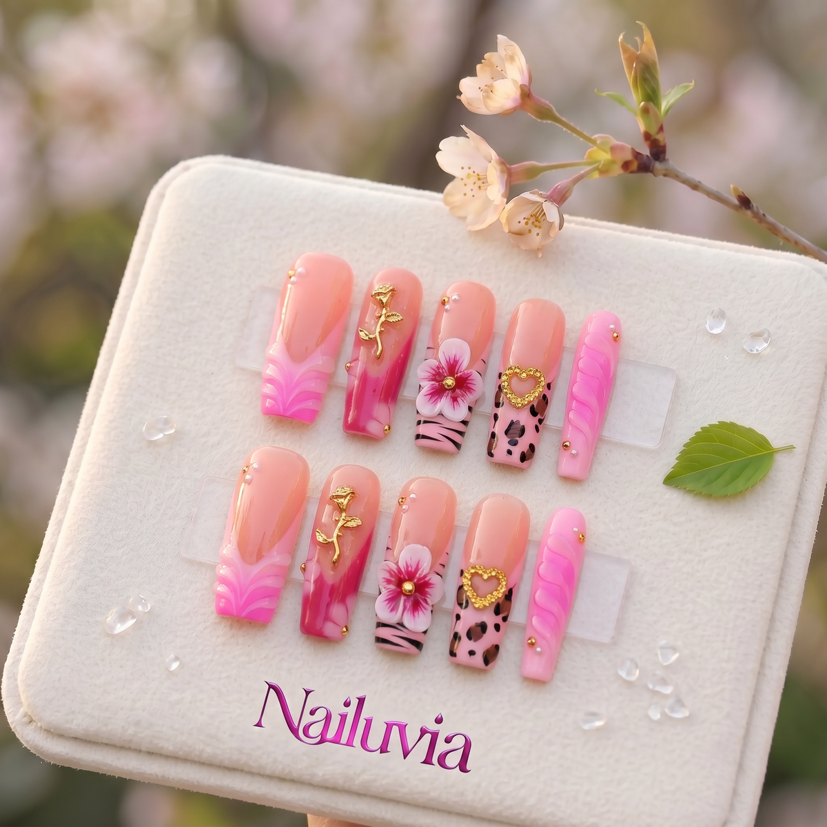 HK-D196 Handmade Medium Square Acrylic Nails for Daily Life，Party，working