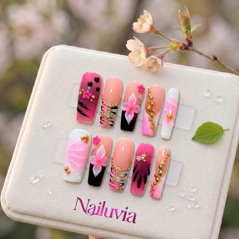 HK-D197 Handmade Medium Square Acrylic Nails for Daily Life，Party，working