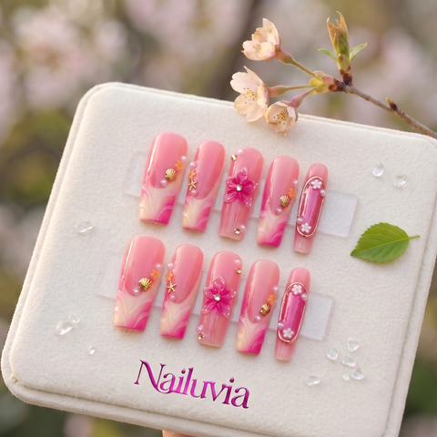HK-D198 Handmade Medium Square Acrylic Nails for Daily Life，Party，working