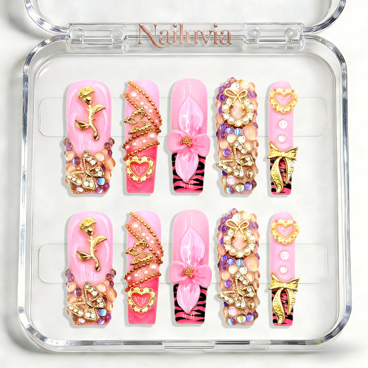 Nailuvia-D052 Midium-Square "Bubblegum Opulence" Press-On Nails