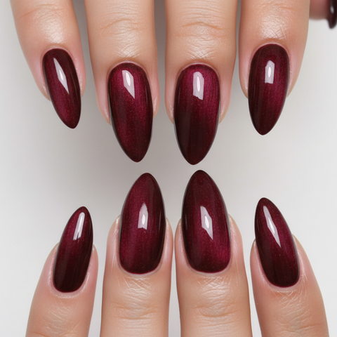 Nailuvia-CA003 Cat Eye "Bordeaux Eclipse" Press-On Nails