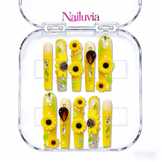 Nailuvia-G044 Long-Square "Sunflower Serenade" Press-On Nails