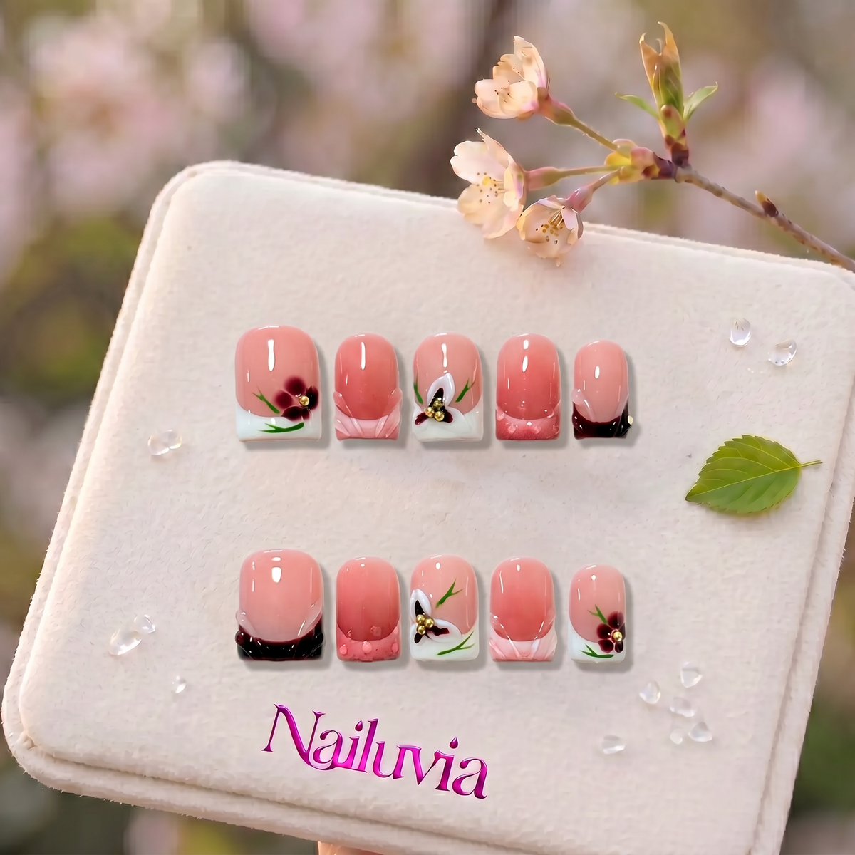HK-C045 Handmade Medium Stiletto Acrylic Press On Nails or Daily Life, Weekend  & Holiday