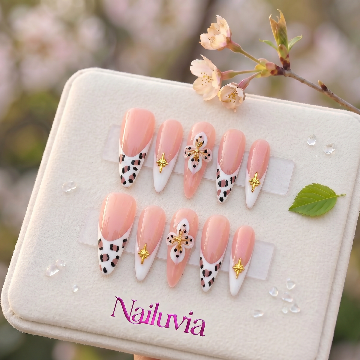 HK-S005 Handmade Medium Stiletto Acrylic Press On Nails or Daily Life, Weekend  & Holiday