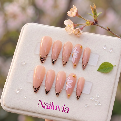 HK-S006 Handmade Medium Stiletto Acrylic Press On Nails or Daily Life, Weekend  & Holiday