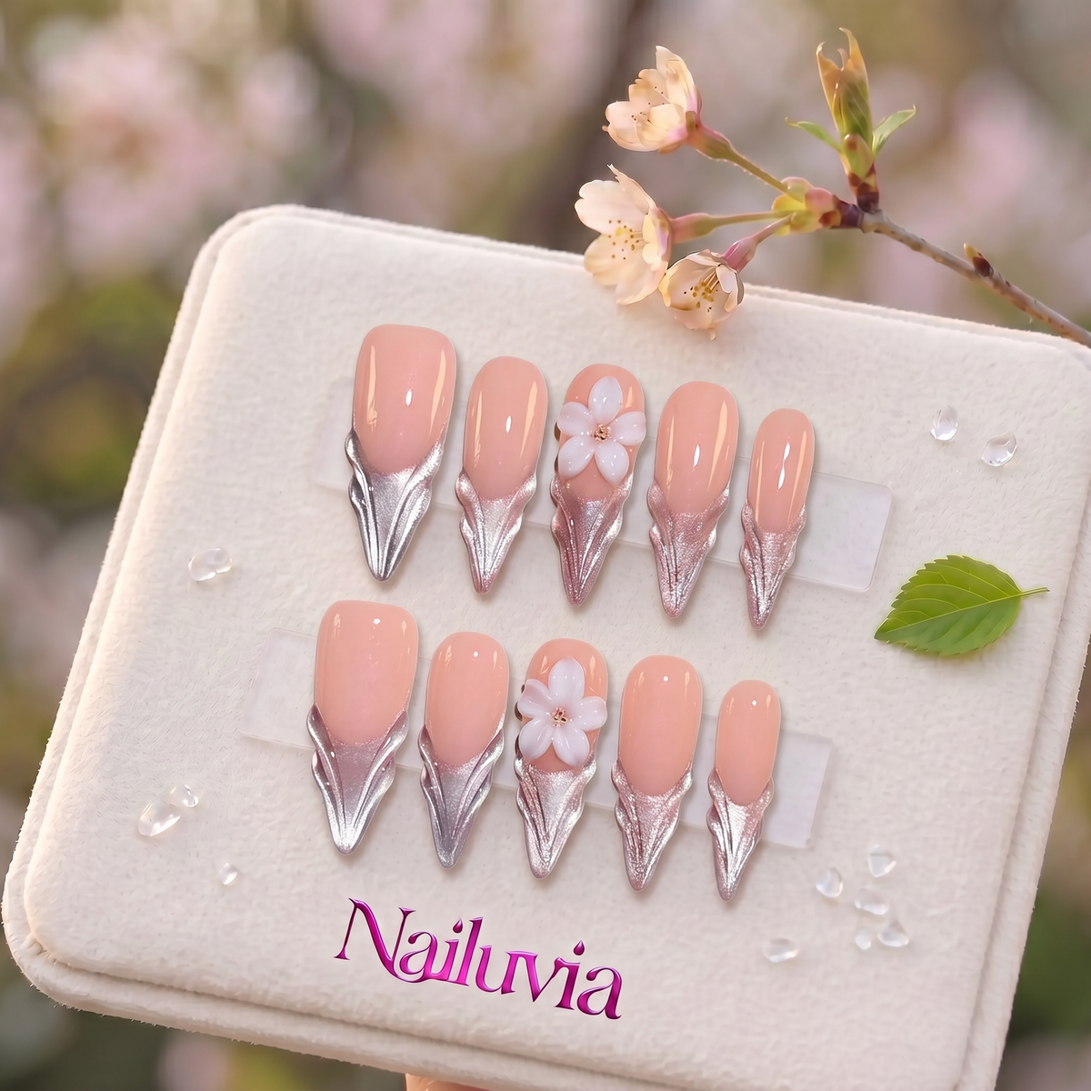 HK-S008 Handmade Medium Stiletto Acrylic Press On Nails or Daily Life, Weekend  & Holiday