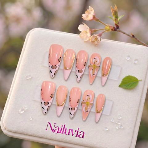 HK-S009 Handmade Medium Stiletto Acrylic Press On Nails or Daily Life, Weekend  & Holiday