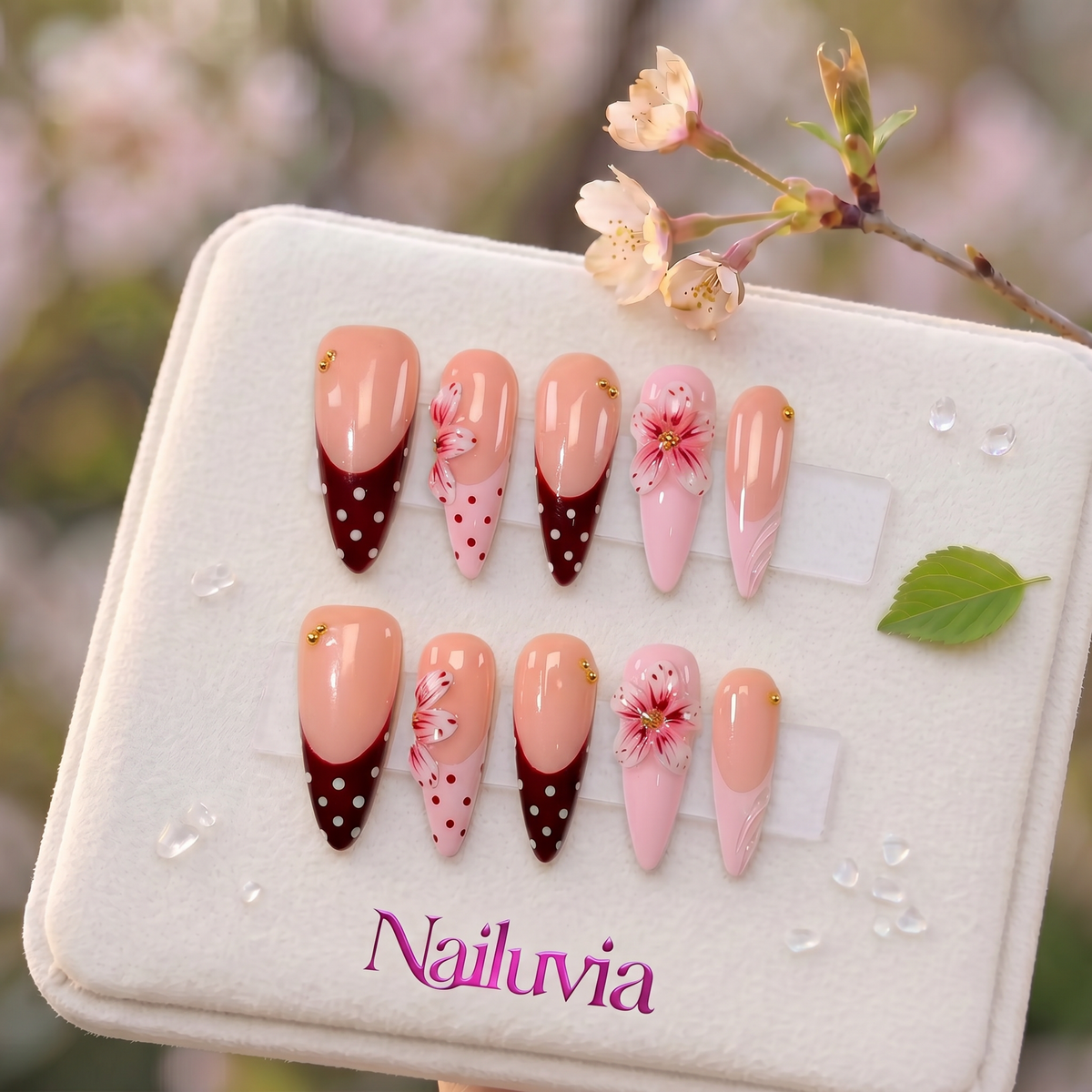 HK-S011 Handmade Medium Stiletto Acrylic Press On Nails or Daily Life, Weekend  & Holiday