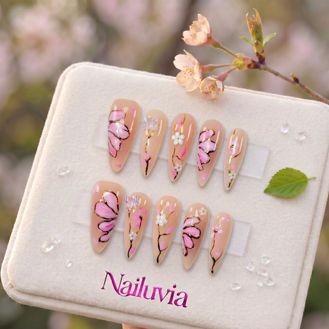 HK-S012 Handmade Medium Stiletto Acrylic Press On Nails or Daily Life, Weekend  & Holiday