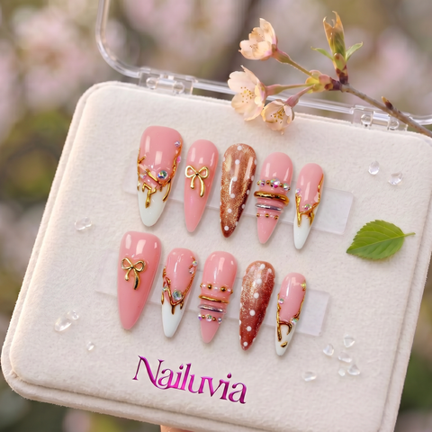 HK-S013 Handmade Medium Stiletto Acrylic Press On Nails or Daily Life, Weekend  & Holiday