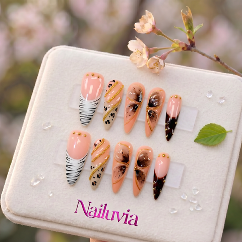 HK-S014 Handmade Medium Stiletto Acrylic Press On Nails or Daily Life, Weekend  & Holiday
