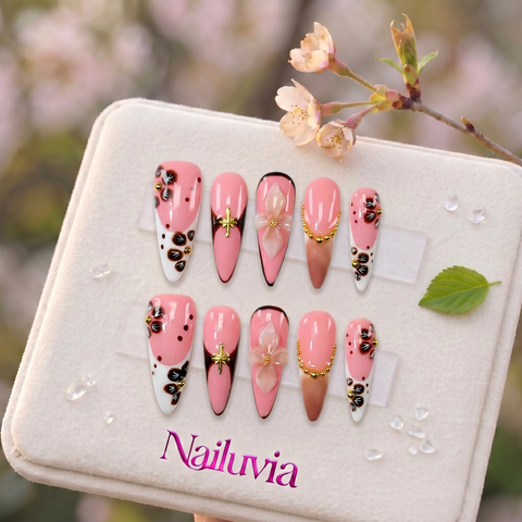 HK-S015 Handmade Medium Stiletto Acrylic Press On Nails or Daily Life, Weekend  & Holiday