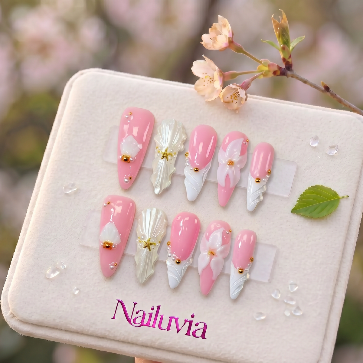 HK-S016 Handmade Medium Stiletto Acrylic Press On Nails or Daily Life, Weekend  & Holiday