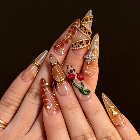 Nailuvia-ST011 Stiletto "Cherry Leopard Luxe" Press-On Nails