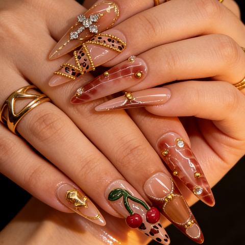 Nailuvia-ST011 Stiletto "Cherry Leopard Luxe" Press-On Nails