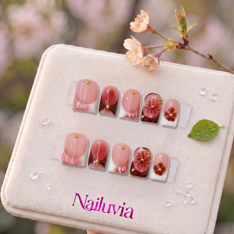 HK-C041 Handmade Medium Stiletto Acrylic Press On Nails or Daily Life, Weekend  & Holiday