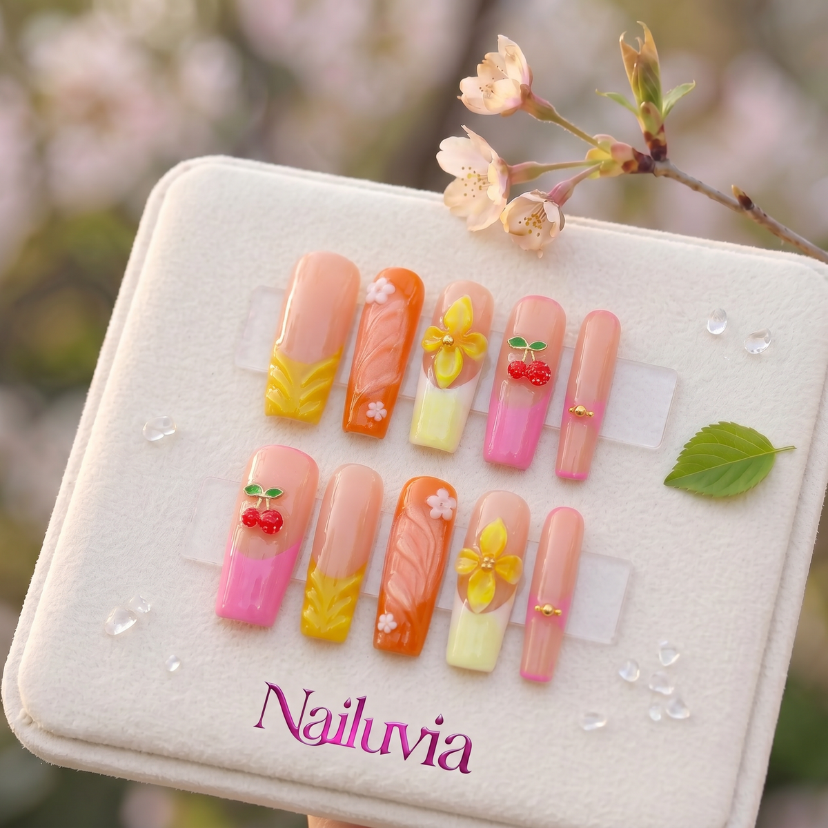 HK-D101 Handmade Medium Stiletto Acrylic Press On Nails or Daily Life, Weekend  & Holiday