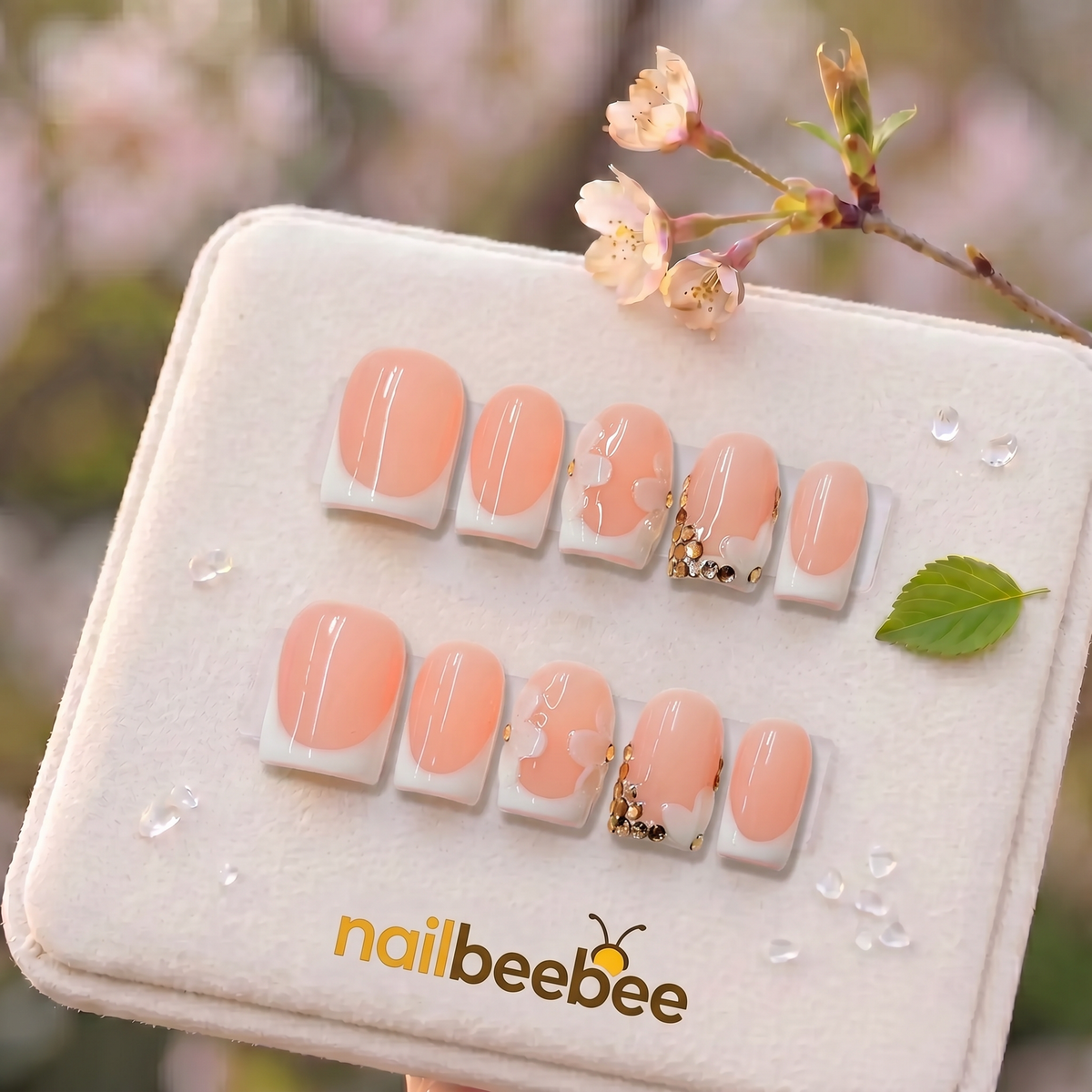HK-C044 Handmade Medium Square Acrylic Nails for Daily Life，Party，Holiday,Travel