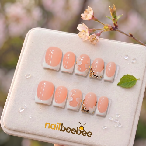 HK-C044 Handmade Medium Square Acrylic Nails for Daily Life，Party，Holiday,Travel