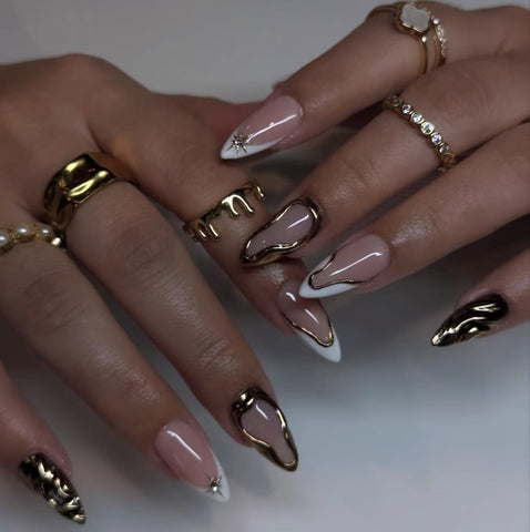 Nailuvia-FR032 French "Liquid Gold" Press-On Nails