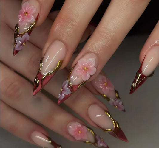 Nailuvia-ST023 Stiletto "Cherry Blossom Royalty" Press-On Nails