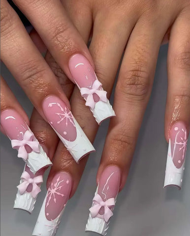 Nailuvia-FR024 French "Frosted Bow" Press-On Nails